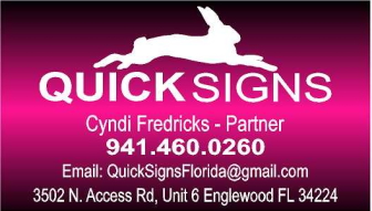 QuickSigns Cyndi Fredricks business card, 941.460.0260