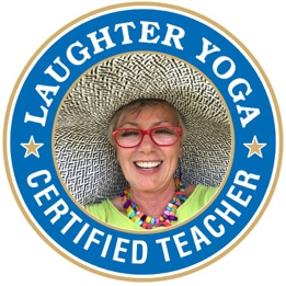 Cathy Grippe Headshot with words: Laughter Yoga - Certified Teacher